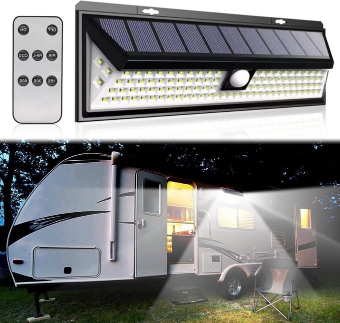 Draadloze Zonne-aangedreven Buitenlamp met Bewegingssensor en Afstandsbediening voor Camper en Caravan