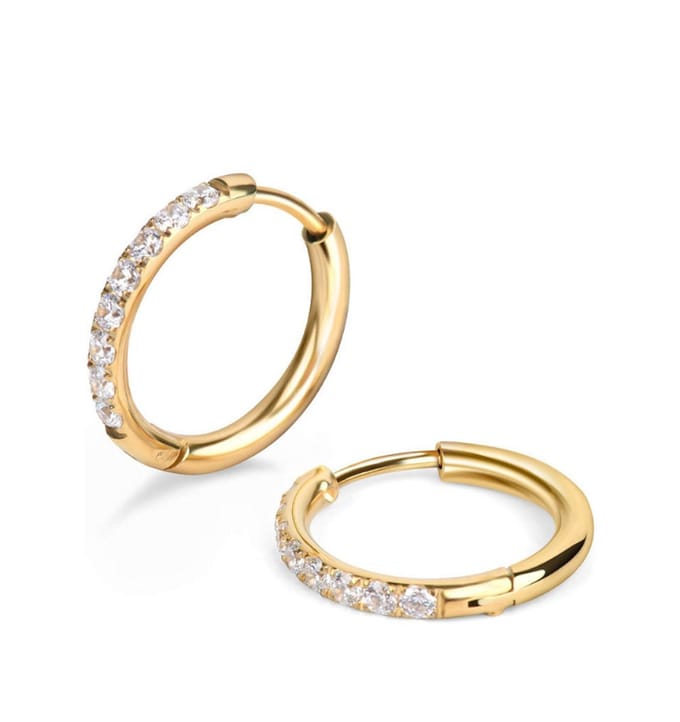 Shiny oorringen met steentjes 12mm | Stainless Steel Goud
