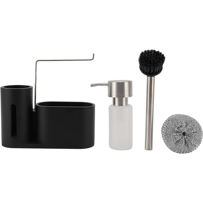 Afwasmiddel Dispenser Set van 3 stuks Afwasmiddel Bal Borstel Opbergrek Keukenaanrecht Diversen gray
