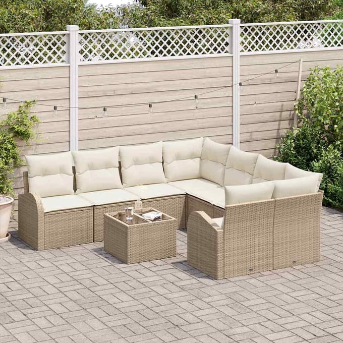 vidaXL - Tuinbank - Set - 9 - st - Beige - poly - rattan