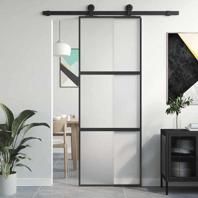 vidaXL - Schuifdeur - 76x205 - cm - gehard - glas - en - aluminium - zwart