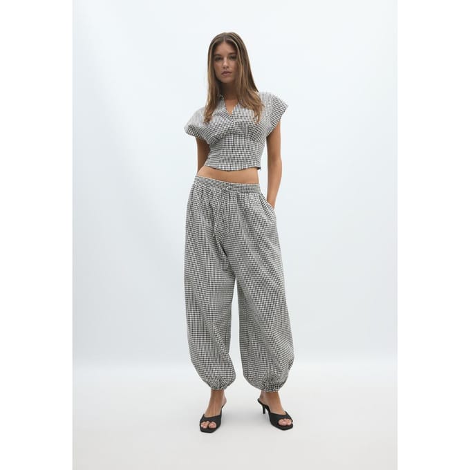 Stradivarius Geruite balloonbroek  Ecru L