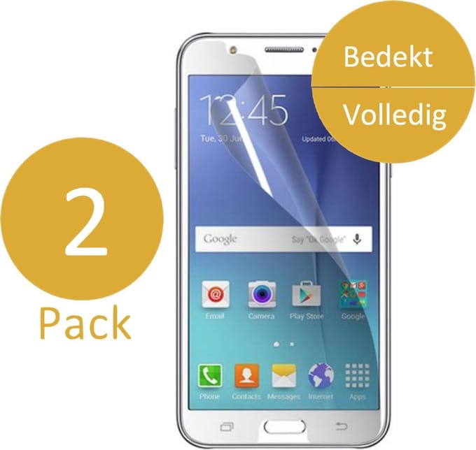 2x Screenprotector geschikt voor Samsung Galaxy J7 (2016) - Glas PET Folie Screenprotector Transparant 0.2mm 9H (Full Screen Protector)