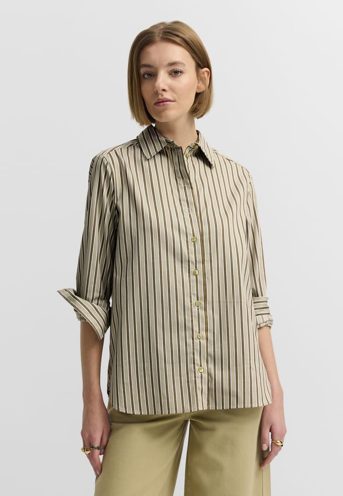 Bugatti Damen Blouse van katoenmix met overhemdkraag, gestreept