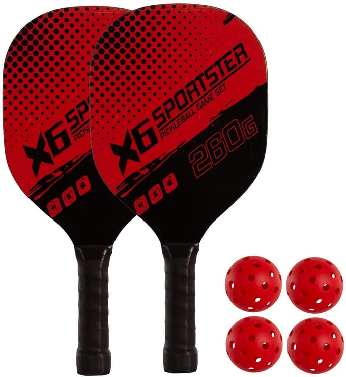 Set van 2 houten pickleballpeddels met 4 ballen Rojo ÚNICA