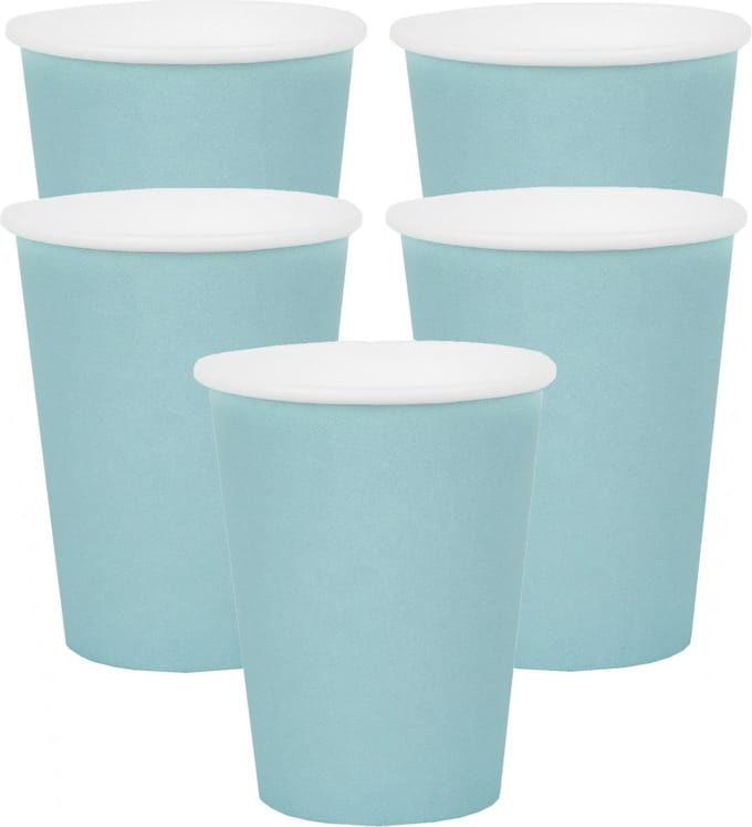 Santex feest/verjaardag bekertjes - 20x stuks - karton - lichtblauw - 270 ml