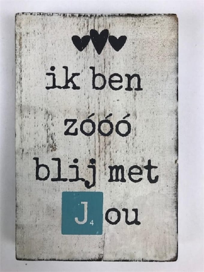 Tekstblok 10x15 2 cm dik Blij Jou blue