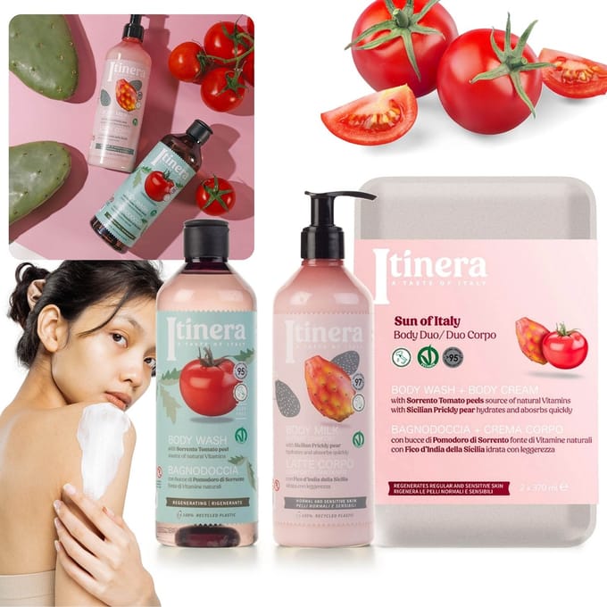 ITINERA Geschenkset: Melk, Bodylotion + Body Wash met Tomaat 2x370ml
