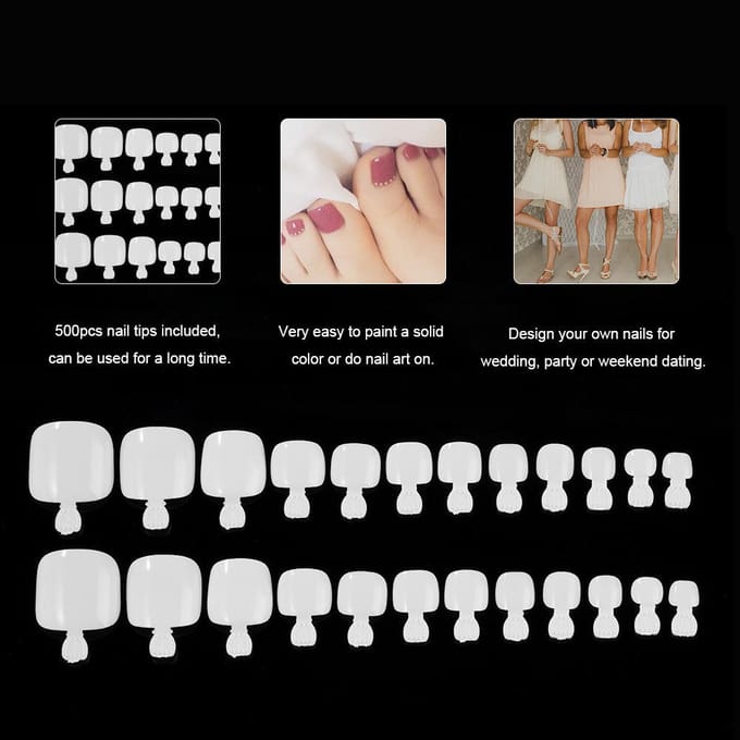 500 stuks volledige nagel teennagel tips natuurlijke vinger teen valse nep dekking manicure wit