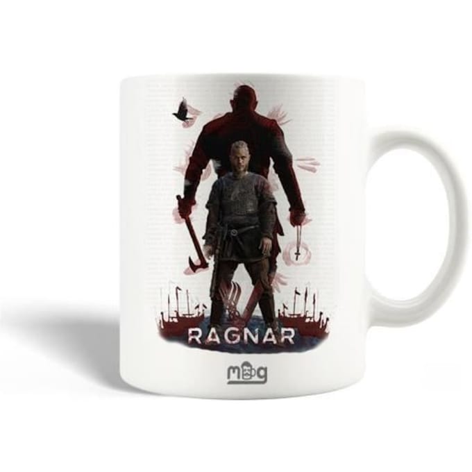 Keramische Mok - Vikings - Seizoen 6 - Ragnar Lothbrok - 30cl - Vaatwasmachinebestendig - Wit
