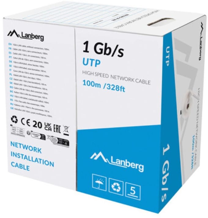 Lanberg bulk cable - 100 m - grey - Grijs - 100m