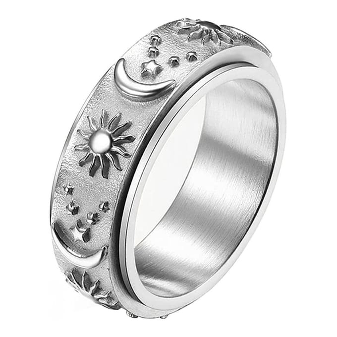 Anxiety Ring - (zon maan) - Stress Ring - Fidget Ring - Draaibare Ring - Spinning Ring - Spinner Ring - Zilver Kleurig