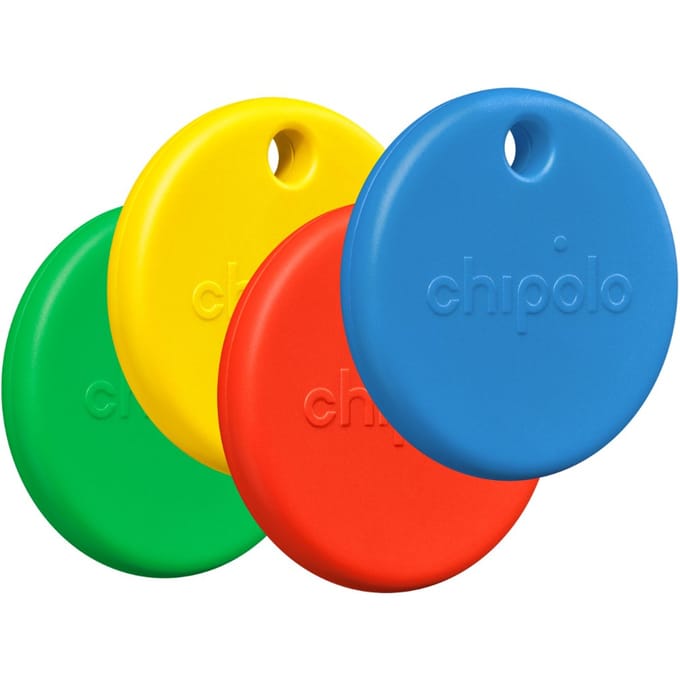 Chipolo POP - Bluetooth Tracker & KeyFinder - Werkt met Apple Find My & Android Find My Device - Tracker Apple iPhone & Android - 120 dB - Rood & Blauw & Geel & Groen - 4 Pack