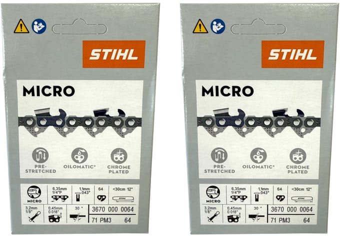 Stihl 2x 1/4" Picco Micro 3 (PM3) zaagketting 30 cm 1/4" P 1,1 mm 64 TG 2 stuks ( 2x 36700000064 )
