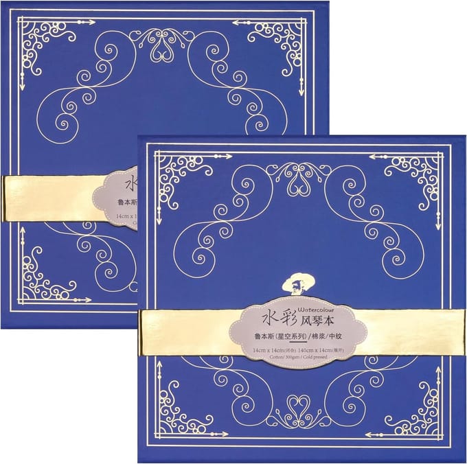Vierkant aquarel schetsboek 300 g/m² met 14 vellen in orgelstijl
