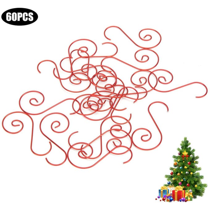 60pcs Mini Crochets Métalliques Multifonctionnels en Forme de S Décoration Support Arbre de Noël rouge