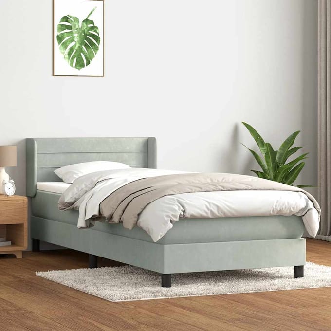 vidaXL - Boxspring - met - matras - fluweel - lichtgrijs - 80x220 - cm