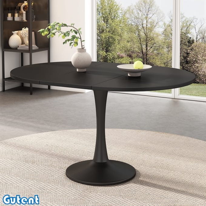 Gutent Uitschuifbare eettafel-ovaal-L100/140 x B100 x H75 cm-Modern minimalistisch-Zwart