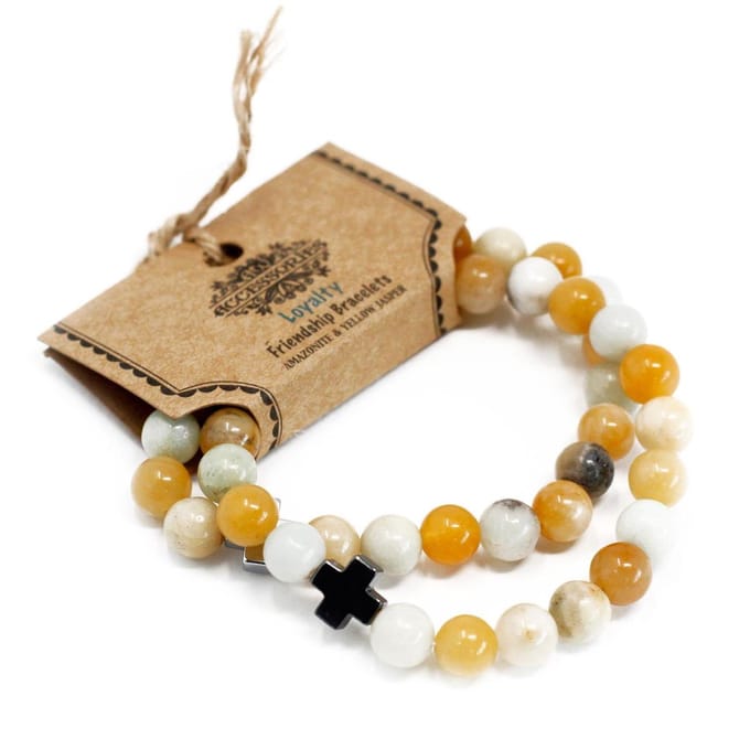 Set van 2 Edelstenen Vriendschapsarmbanden - Loyaliteit - Amazoniet & Jaspis Geel