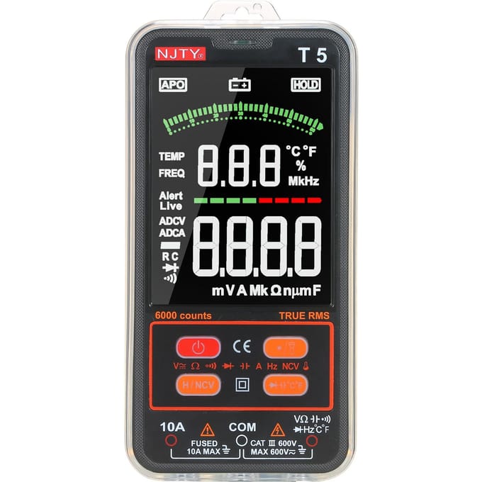NJTY T5 6000 Counts True RMS Multimeter Digitale Universele Tester 3,8-inch Groot LCD-scherm zwart