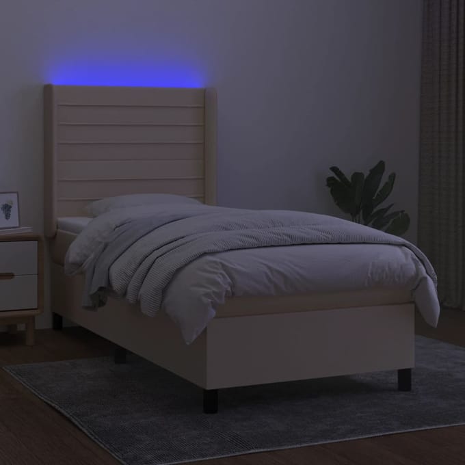 vidaXL - Boxspring - met - matras - en - LED - stof - crèmekleurig - 90x190 - cm