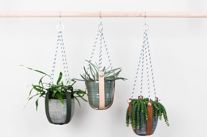 Leren plantenhanger - Kaki
