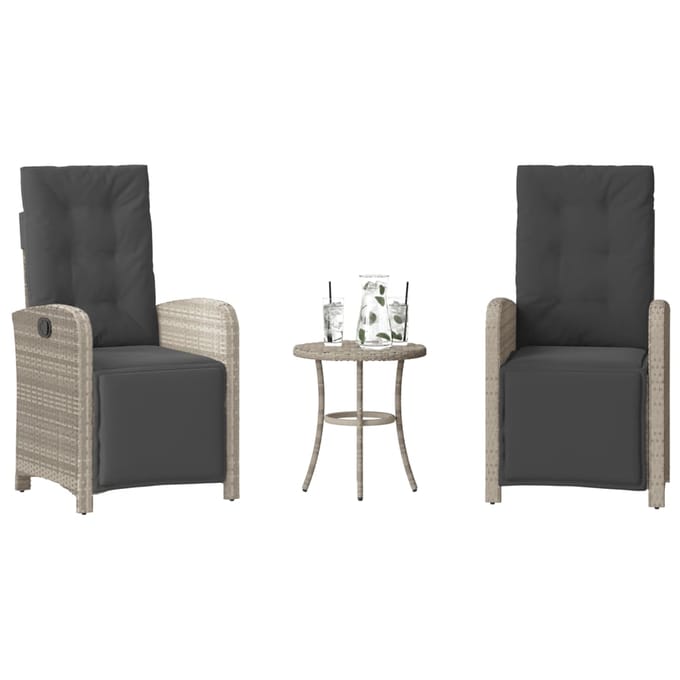 vidaXL - 3-delige - Bistroset - met - kussens - poly - rattan - lichtgrijs