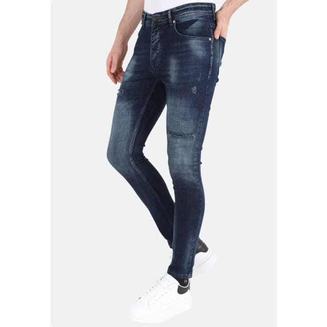Mario Morato Donker stonewash jeans met gaten strech mm120