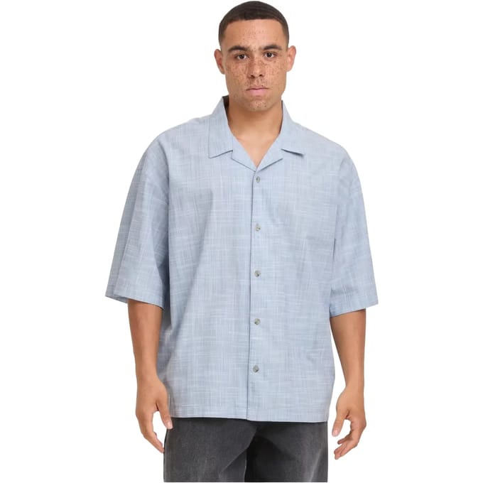 Urban Classics - Boxy Structured Short Sleeves Overhemd - S - Blauw/Wit