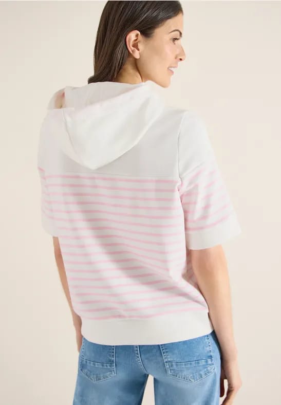 Sweater met korte mouwen, capuchon en strepen
