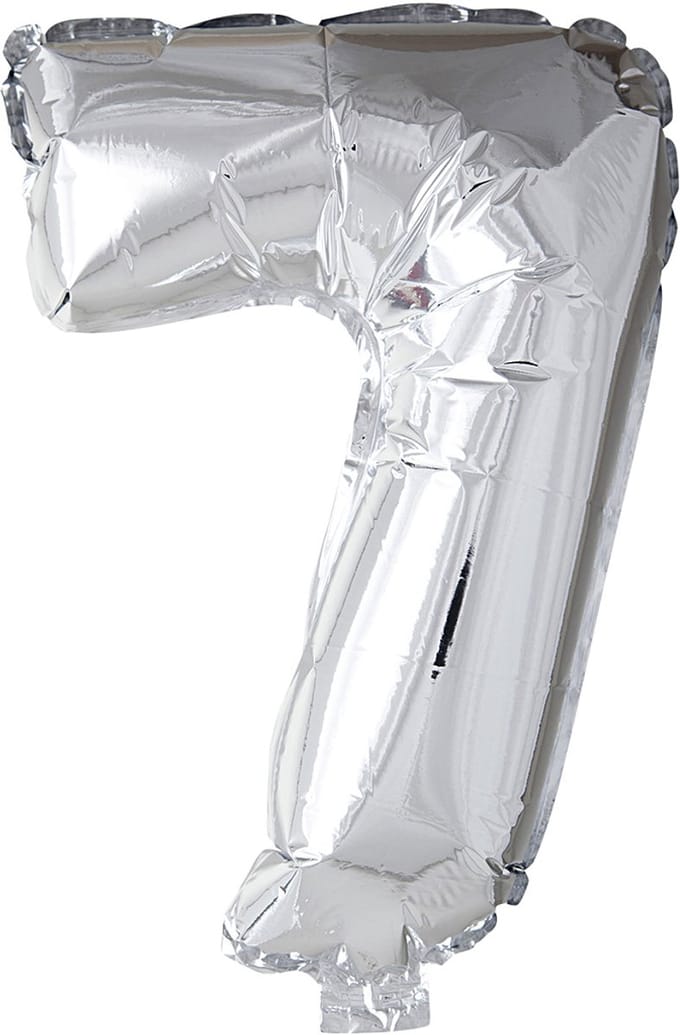 Folieballon , 7, H: 41 cm, zilver, 1 stuk