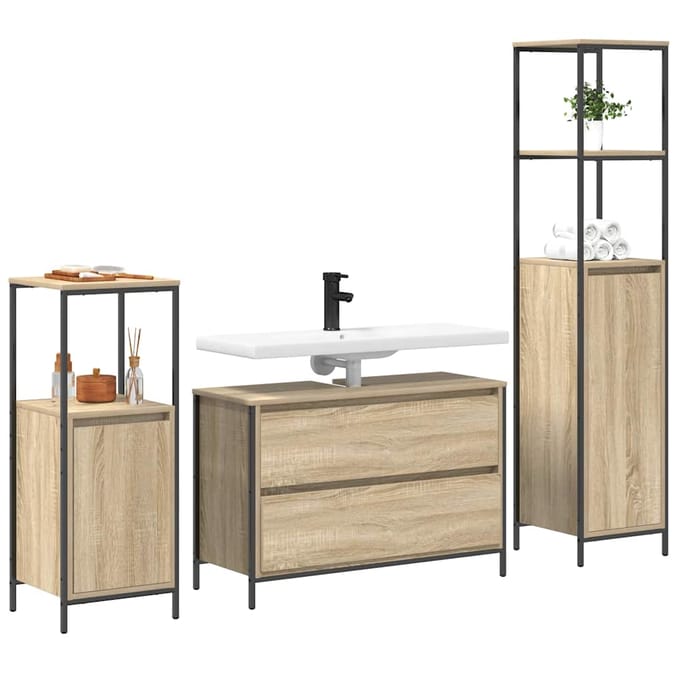 vidaXL - Badkamermeubel - Set - 3 - st - Sonoma - Eik - 90 - x - 34,5 - x - 60 - cm