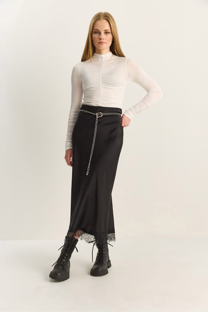 Hoge Taille Satijnen A-Lijn Maxi Rok