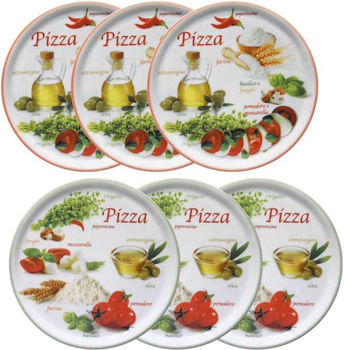 MamboCat Set van 6 pizzaborden Napoli Pizzafoods groen + rood 33cm