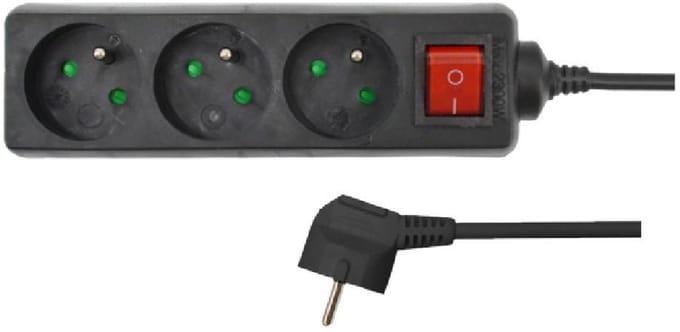AWTools - Przedłużacz Domowy - 3 Gaten - 1,5m - Zwart - Met Schakelaar
