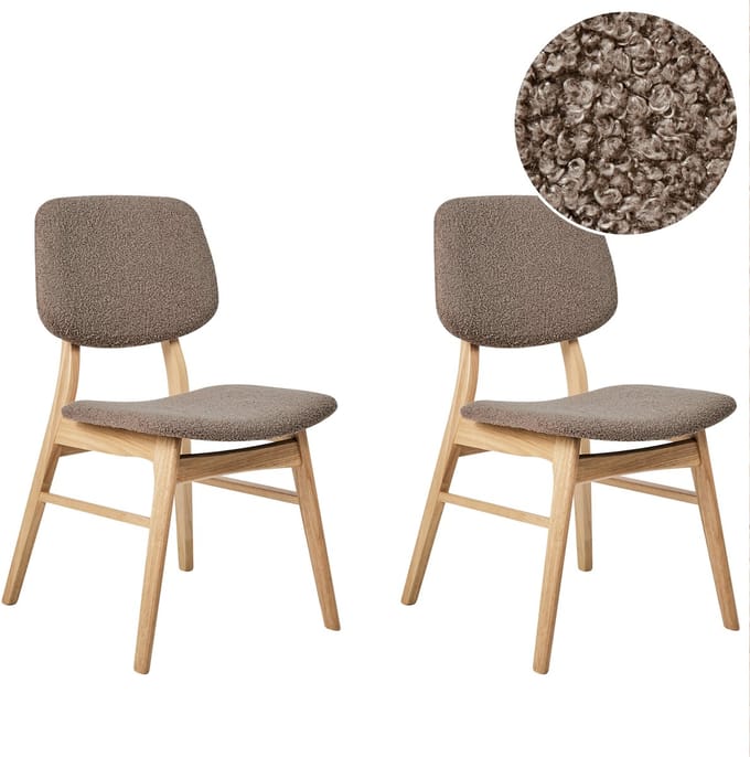 ELAINE - Eetkamerstoel set van 2 - Taupe - Licht hout/Bouclé