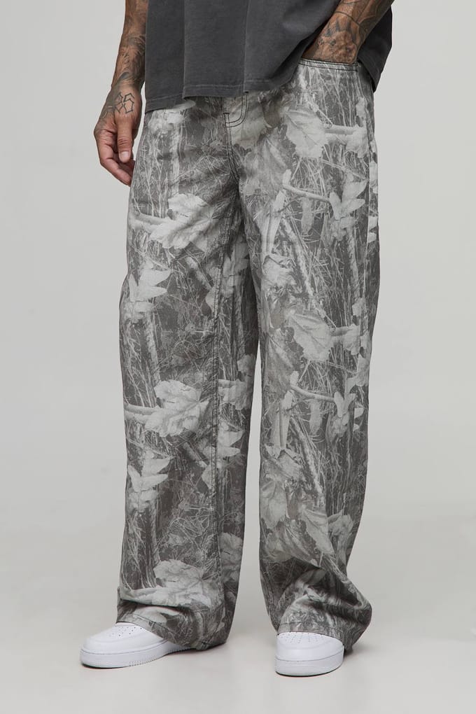 Lange gewassen camouflage jeans met baggy fit | Washed Khaki | Size 36