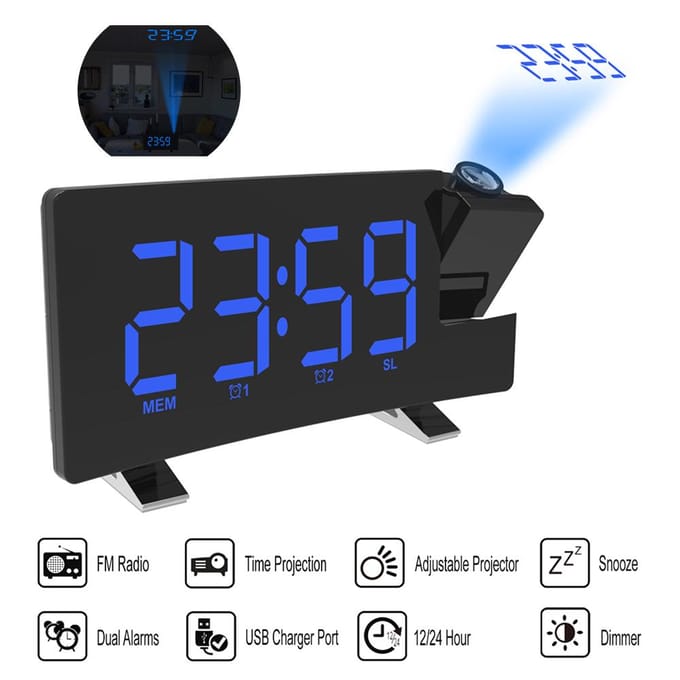 Klok Multifunctionele Projectie FM Radio Wekker Met USB-Oplaadpoort blauw