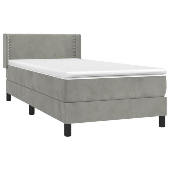 vidaXL - Boxspring - met - matras - fluweel - lichtgrijs - 90x190 - cm