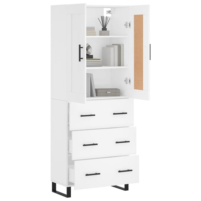 vidaXL - Hoge - kast - 69,5x34x180 - cm - bewerkt - hout - wit