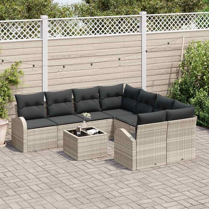 vidaXL - Tuinbank - Set - 9 - st - poly - rattan