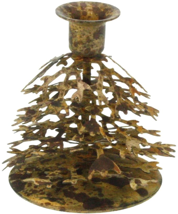 Kandelaar met bladeren metaal antiek goudkleur 6,25x7,5cm