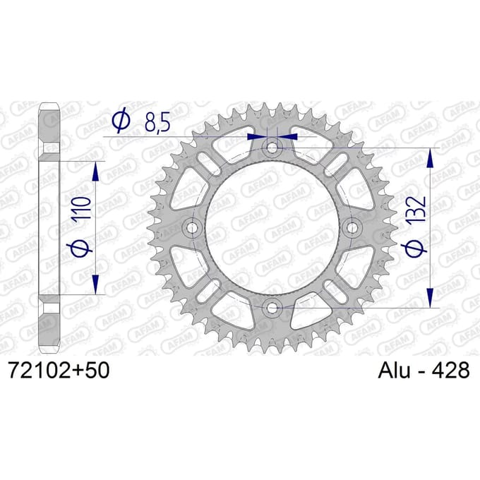 Aluminium tandwiel achter Afam 428 50 dents
