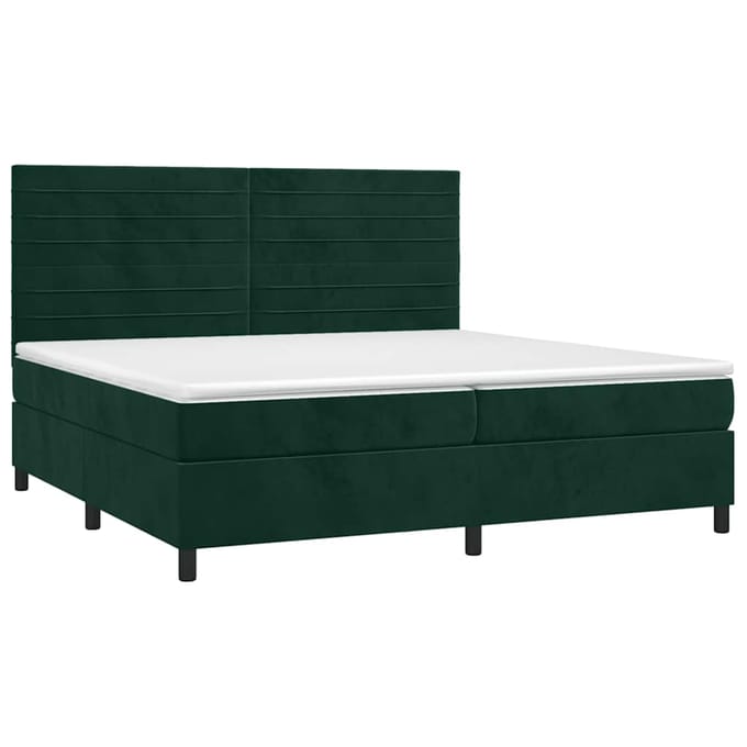 vidaXL - Boxspring - met - matras - en - LED - fluweel - donkergroen - 200x200 - cm