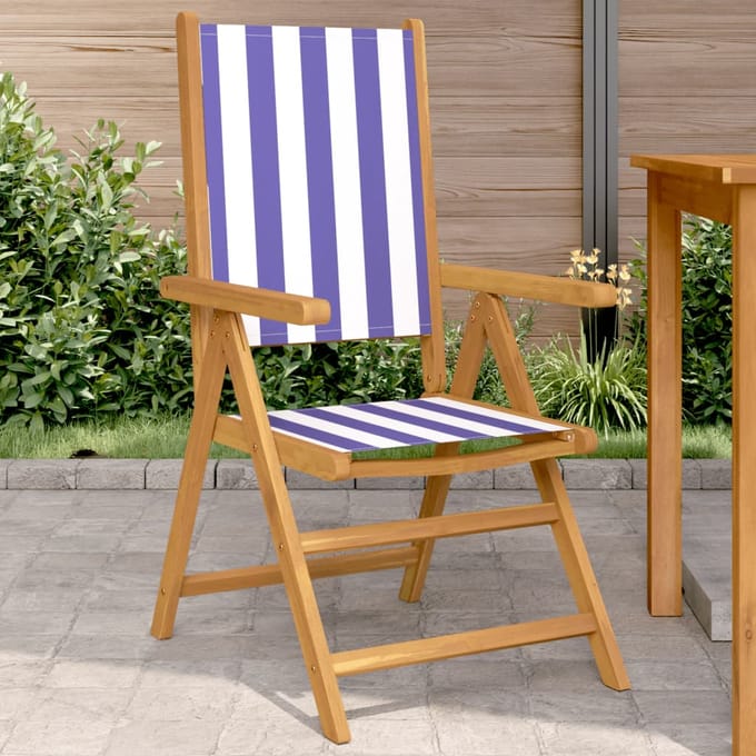 vidaXL - Inklapbare - stoelen - 2 - st - massief - acaciahout - en - stof - blauw - en - wit