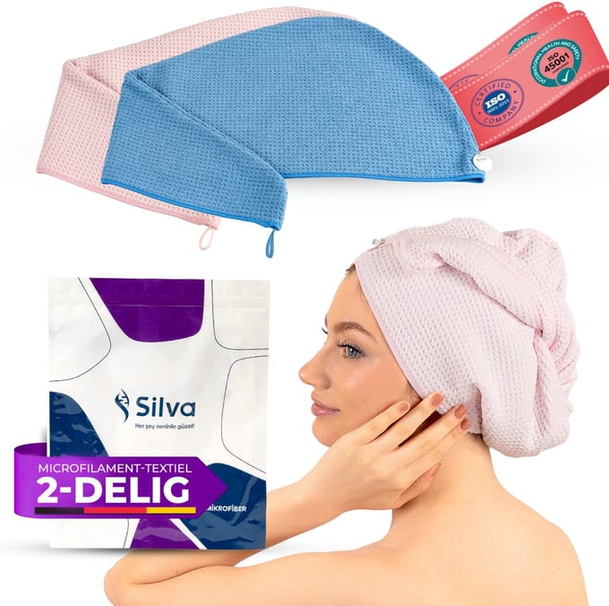 Silva - Haarhanddoek - Microvezel Handdoek voor Haar - 2 Stuks - Roze-Blauw