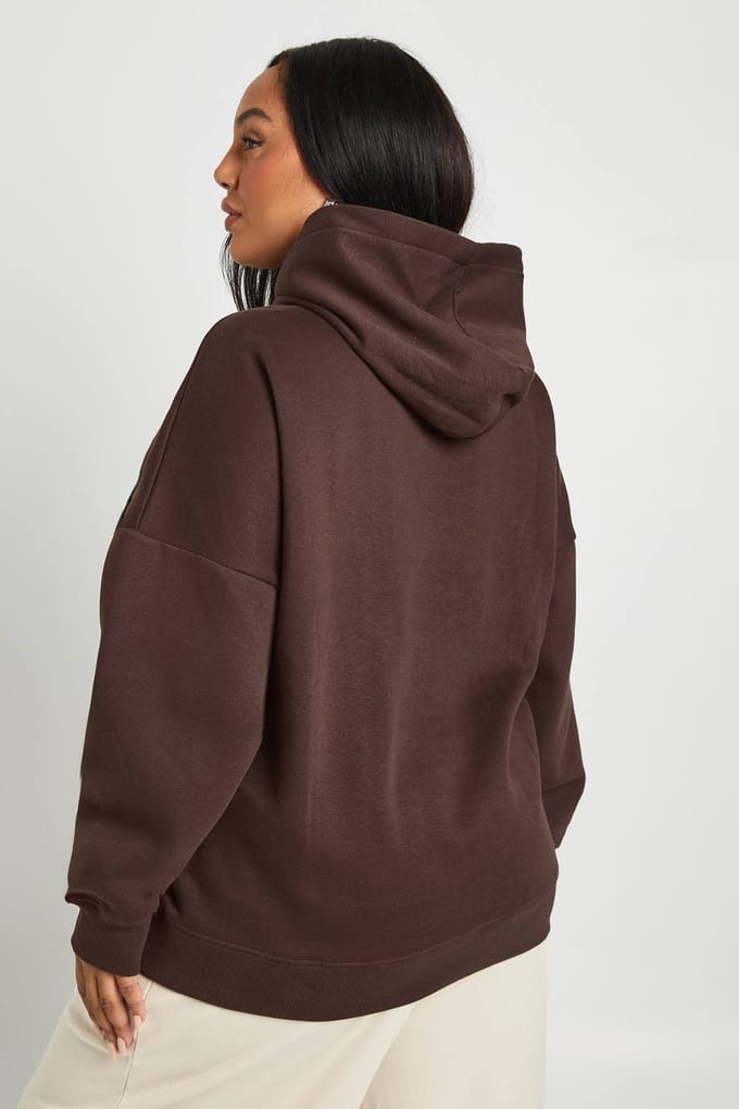 boohoo Dames Plus Brooklyn Heights 98 Oversized Hoodie | Coffee | Maat: 16