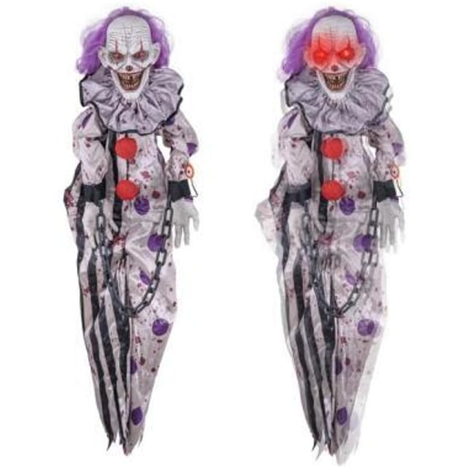 Hangende schuddende clown 150cm geanimeerd Feestkleding