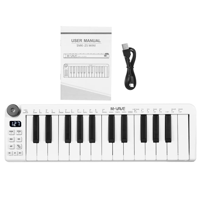 M-VAVE SMK-25mini MIDI-toetsenbord Oplaadbaar 25-toetsen MIDI-controletoetsenbord Mini draagbare USB wit