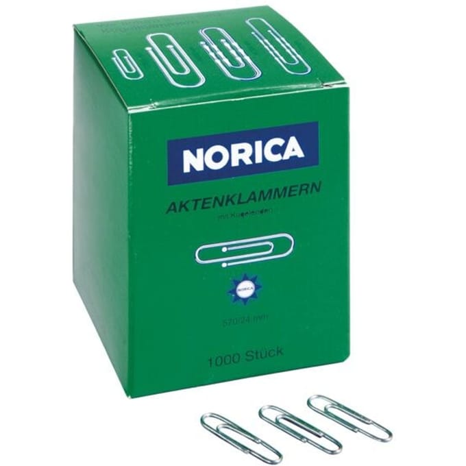 Paperclips, met bolvormig uiteinde, gegalvaniseerd, 1000 stuks, lengte 24 mm